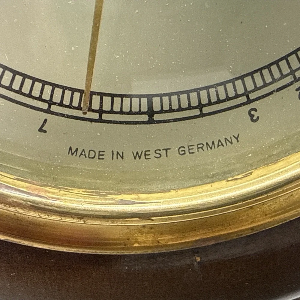 Vintage Aneroid Barometer Ships Wheel Nautical Wood Brass West Germany Tested